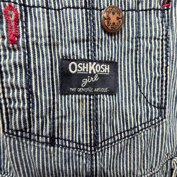 OshKosh BGosh Hickory Stripe Denim Bib Overalls Blue Pink Girls 24 Mos Railroad - Picture 11 of 13
